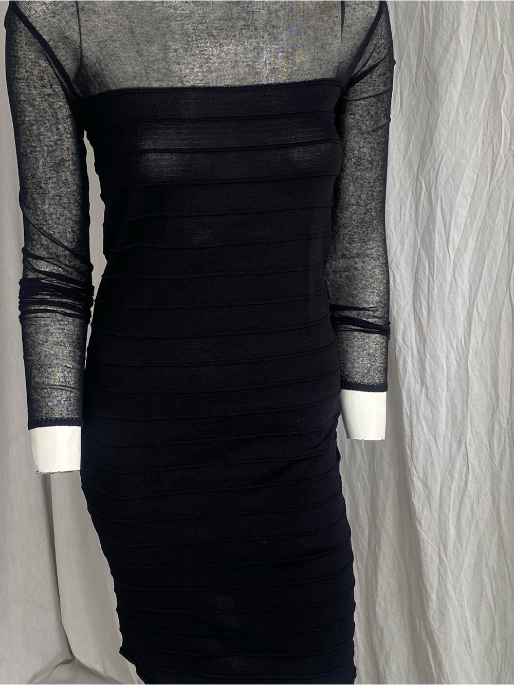 Zara Knit Black Mesh Yoke Bodycon Midi Dress M